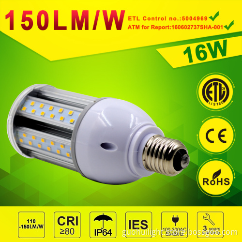 IP64 LED Corn lamp 16w 150lm/w for garden lighting